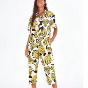 FARM Rio Banana Print Jumpsuit - Yellow and Black